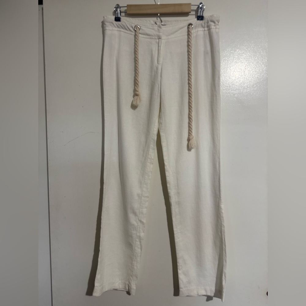 Gala Women's off white natural Linen Rayon Pants with Rope Detail Large